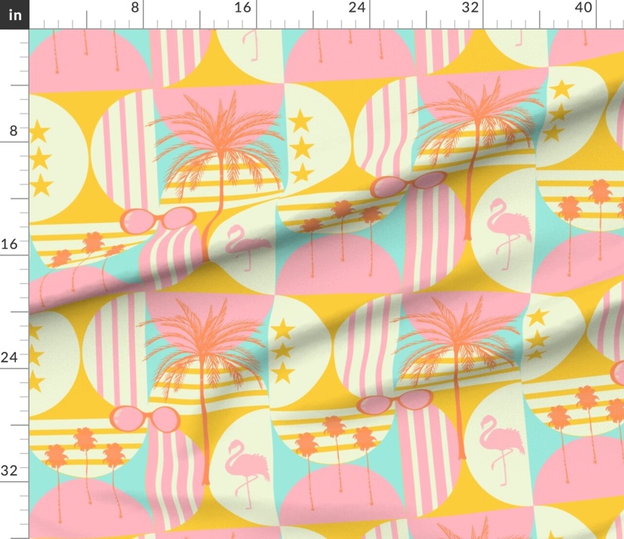 Palm Springs Bright Retro Geometric Squares Trees Sunglasses Stripes Stars Pastel Flamingo Custom Printed Fabric by Spoonflower Various Fabrics by the Yard or Fat Quarter